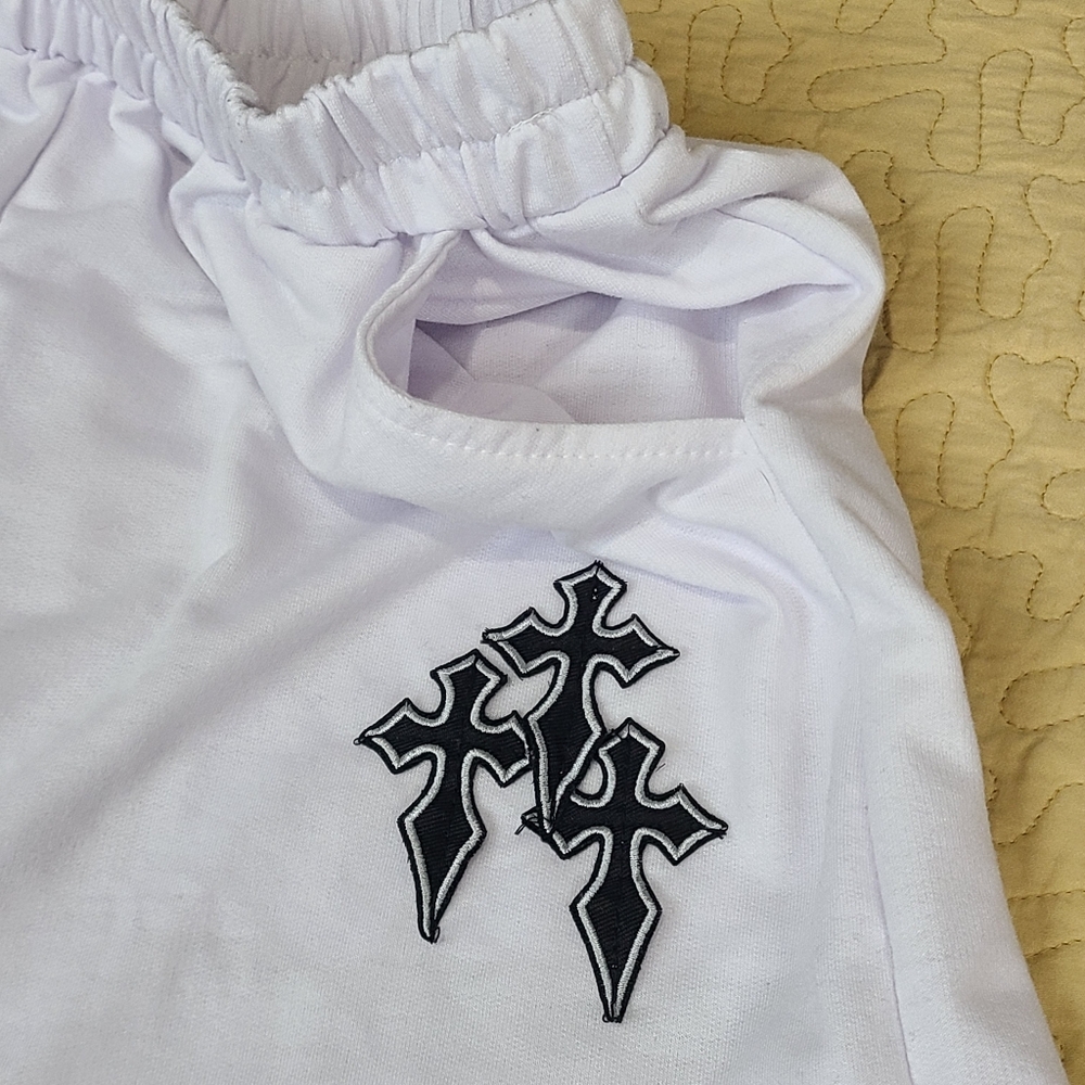 Romwe embroidered cross patches casual shorts size M - Picture 3 of 8